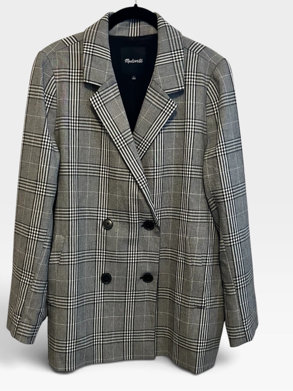 Madewell Women's Plaid Blazer Jacket - Gray and Black